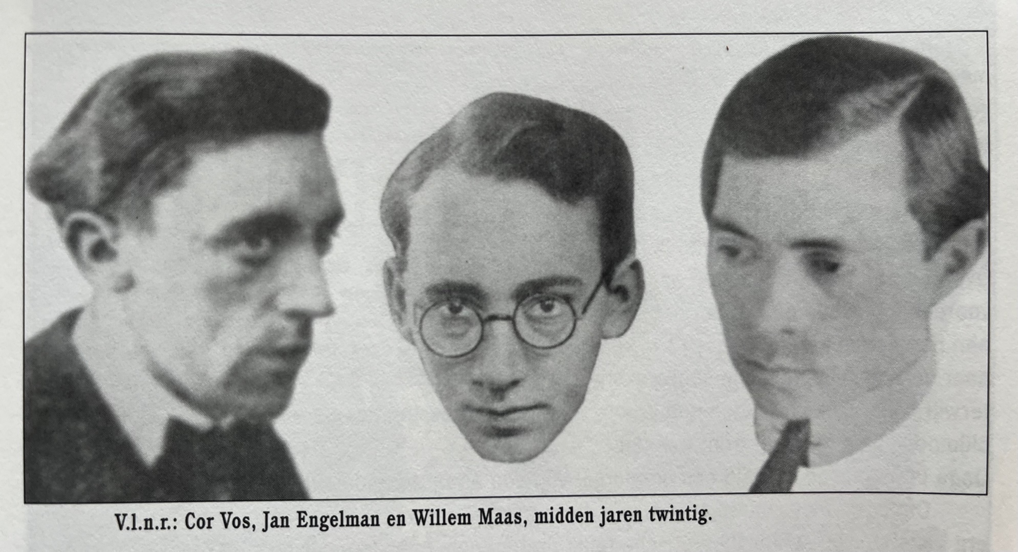 Cor Vos Jan Engelman en Willem Maas die Kurt Schwitters op het station ontvingen met een modernistisch boeket van bloemen in conservenblikken