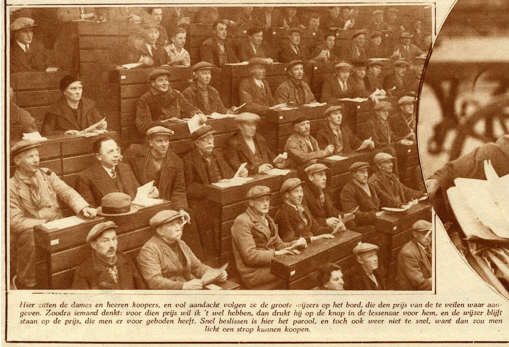 De veiling van groenten in het Gebouw voor Groenten en Vruchtenveilingen aan de Croeselaan 1929 HUA