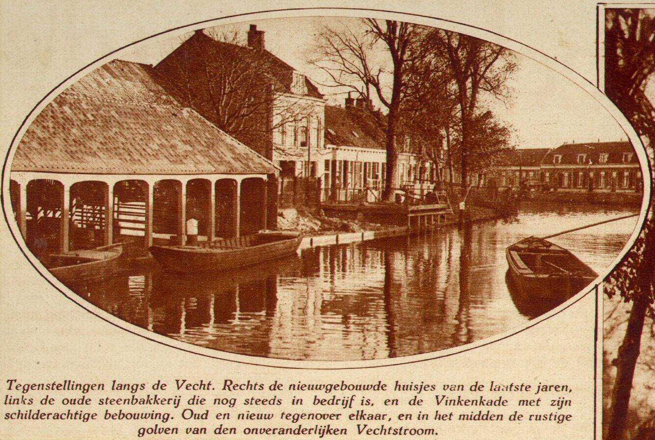Gezicht op de Vinkenkade te Utrecht met links een steenbakkerij en op de voorgrond de Vecht 1931 HUA