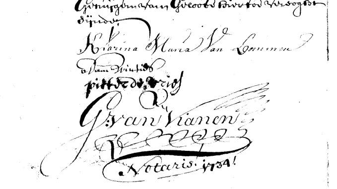 Handtekening Klasina Maria van Lomme in akte 1734 HUA