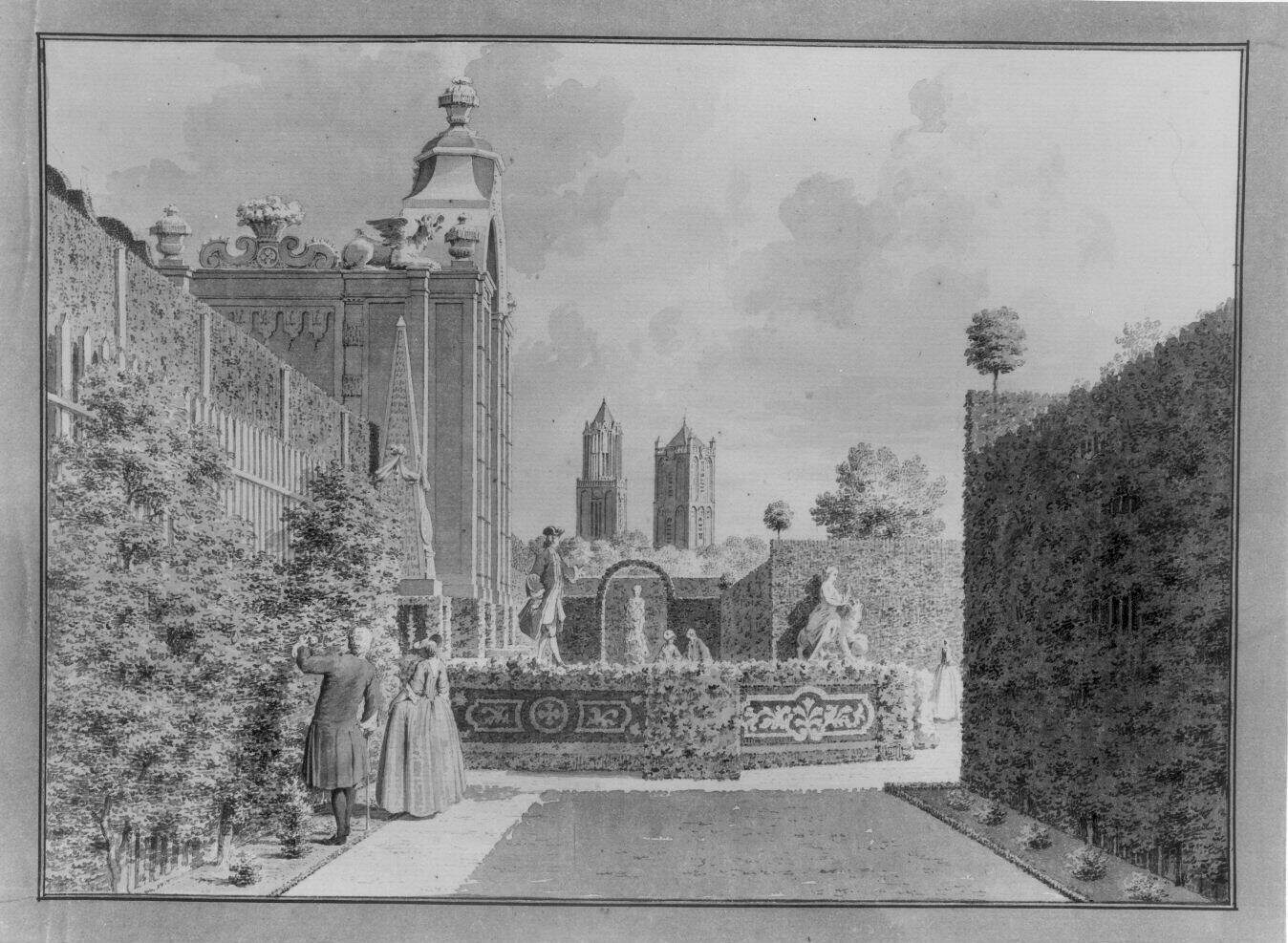 Gezicht in de tuin van het huis Zijdebalen aan de Vecht te Utrecht uit het noordwesten 1740 Het Utrechts Archief