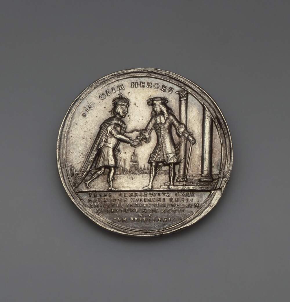 Penning voor de ontmoeting van Peter I en stadhouder koning Willem III te Utrecht Jan Smeltzing en Nicolas Chevalier 1697 Hermitage St Petersburg