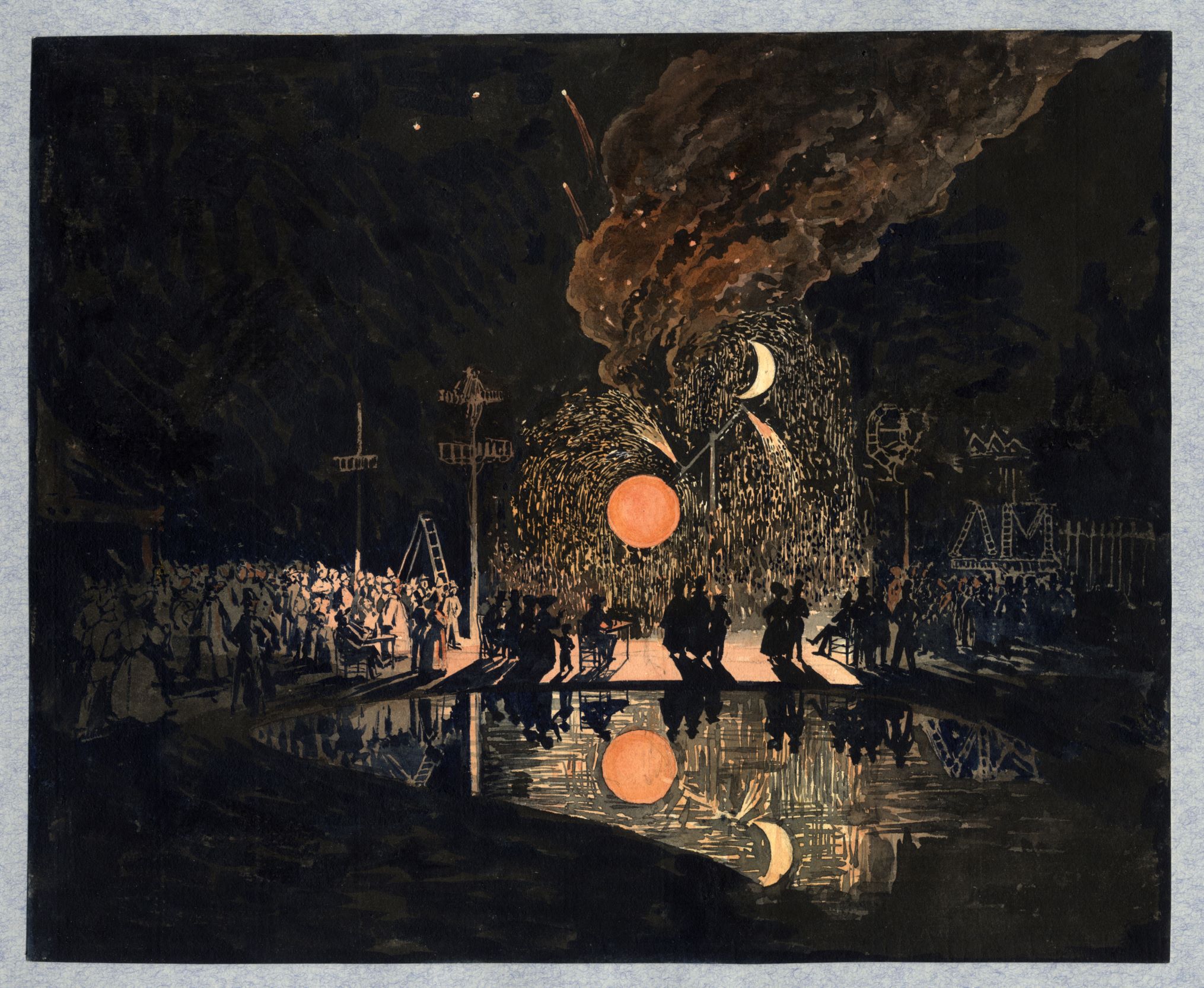 Vuurwerk in de Nieuwe Baan te Utrecht ter gelegenheid van het 220 jarig bestaan van de hogeschool Pieter van Loon 1856 HUA