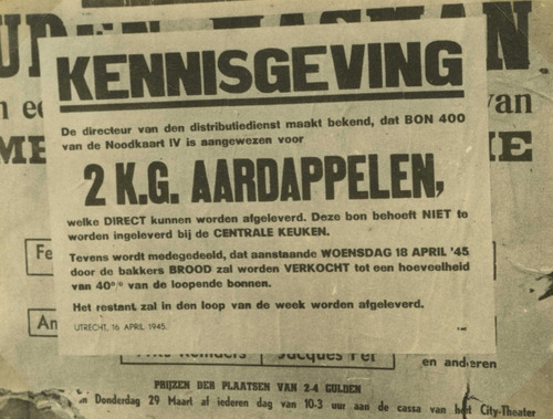 1945 voor 5 mei kennisgeving over de distributie van aardappelen