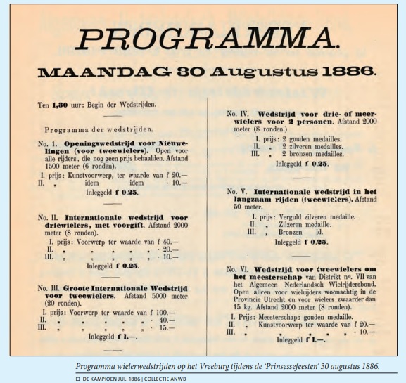 Programma wielerwedstrijden 30 augustus 1886