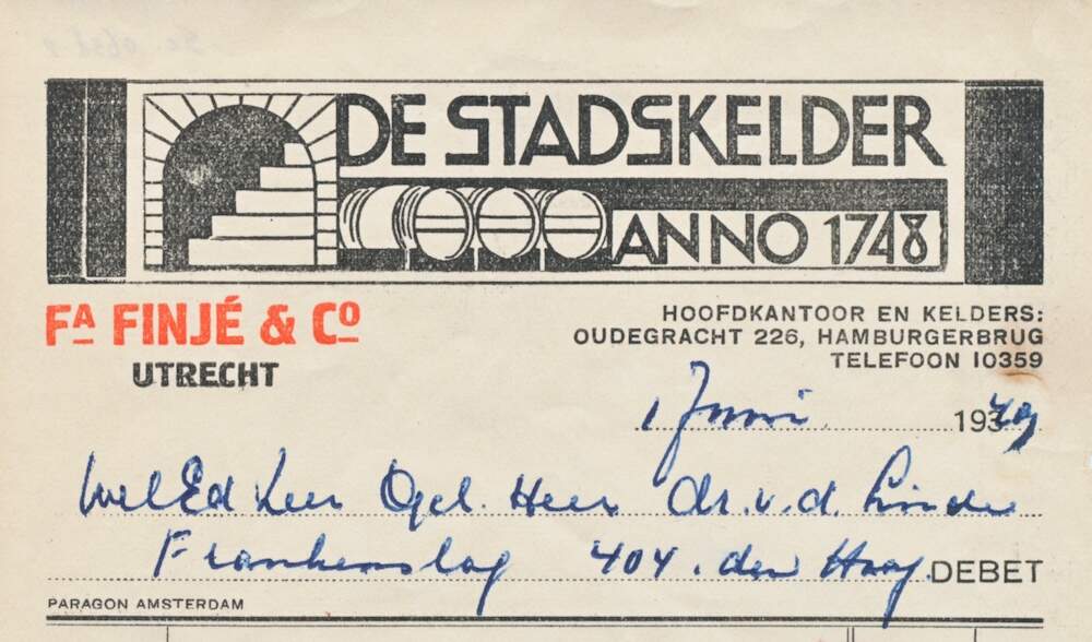 Nota van De Stadskelder Fa Finj Co 1949